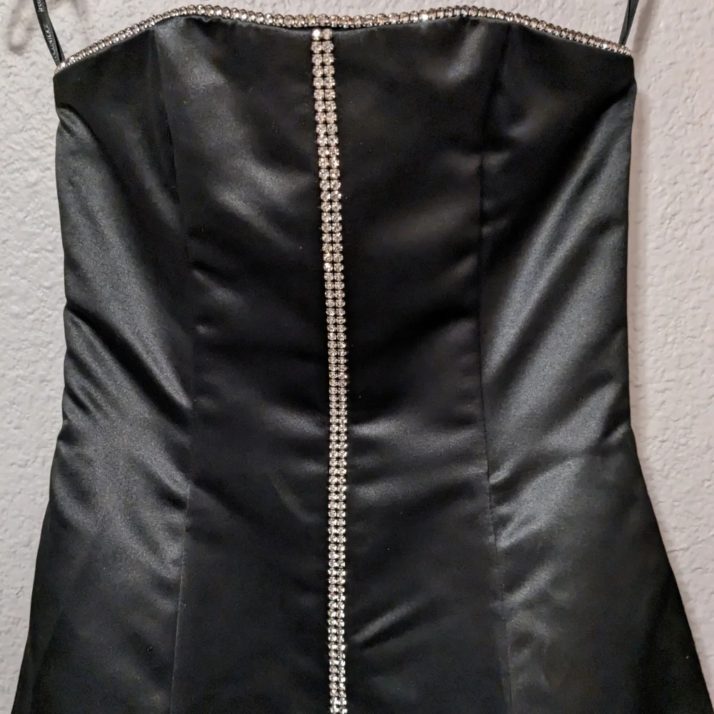 Jessica McClintock Black Prom Dress Vintage 80s Formal Gown Rhinestones Satin 4 - Picture 10 of 15